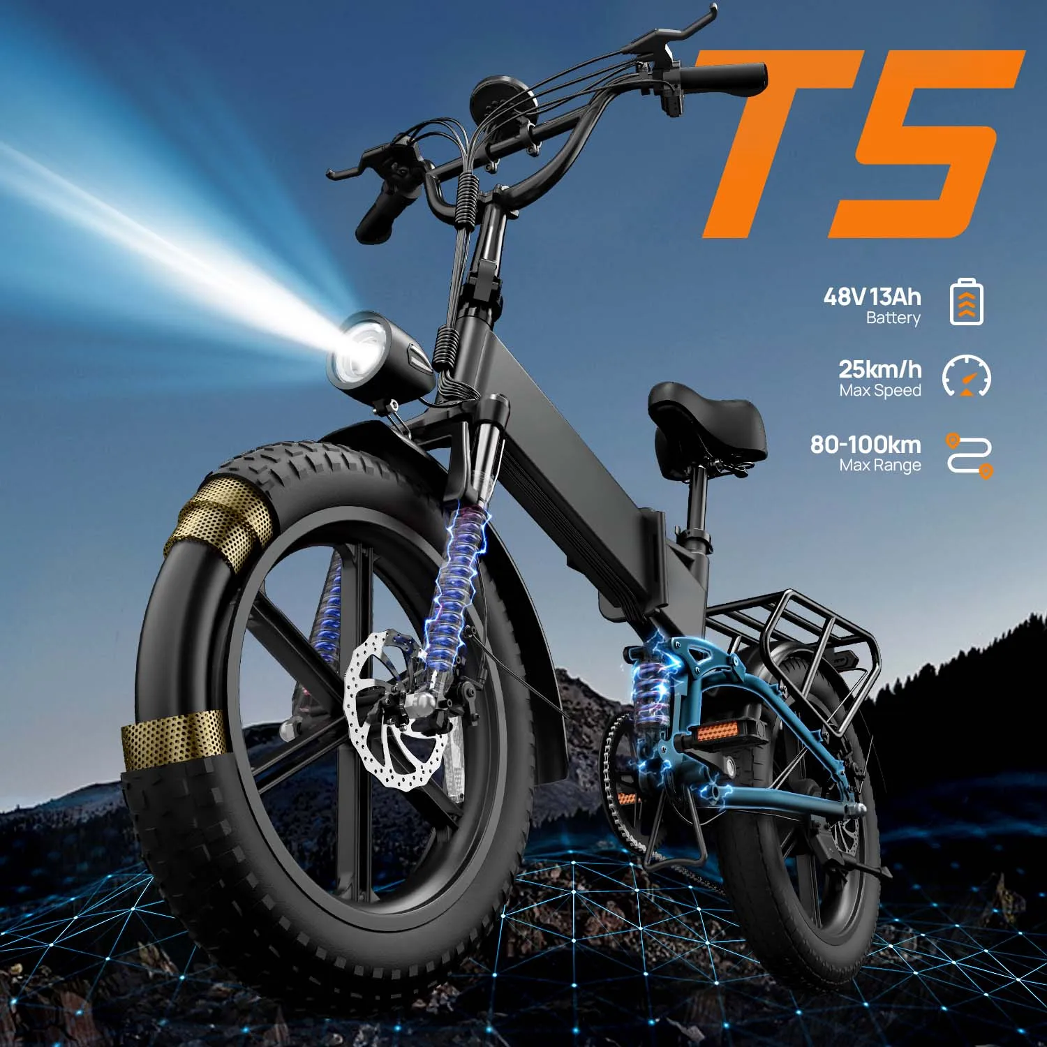MK T5 – Vélo électrique fat bike pliable 20×4″ – Image 2